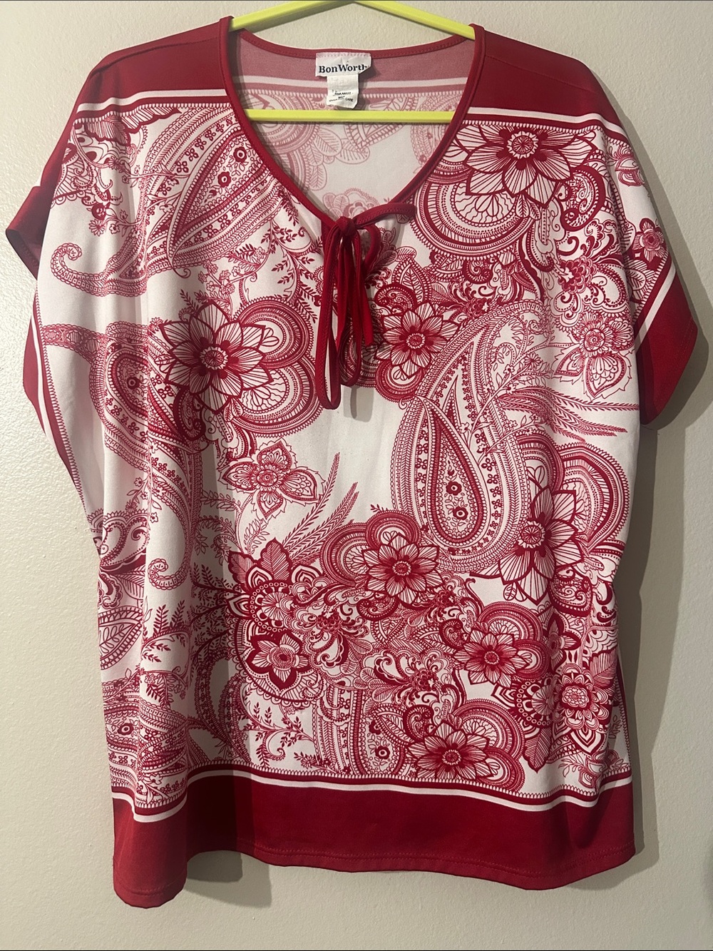 Bon Worth Red and White Paisley Floral Tie-Front Tunic MP